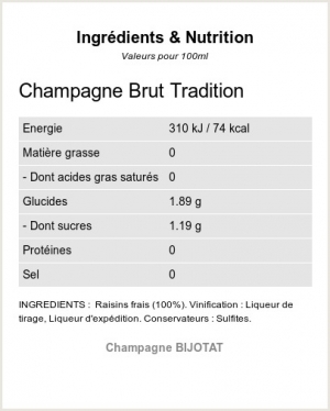 TRADITION BRUT - Ingrédients et Nutrition 